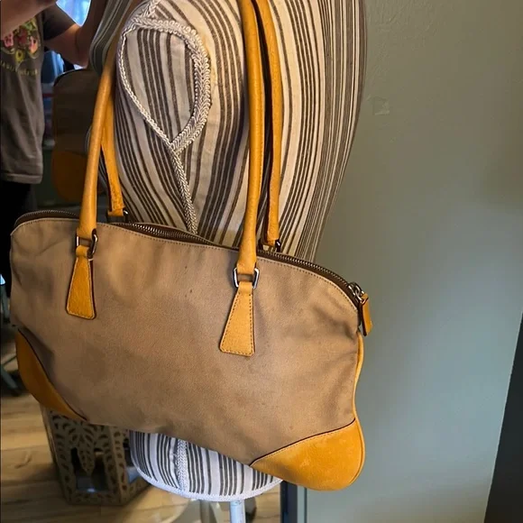 ๐ 1 hour sale. Prada, Tan & brown, leather trim and corners w/ canvas, wโฆ - Picture 11 of 16
